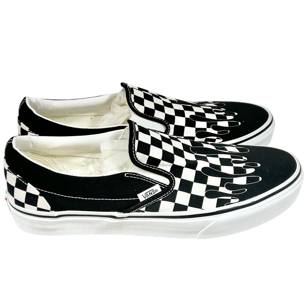 Vans Off The Wall Slip On Checkerboard Paint Drip Black White Shoes Men 9 RARE